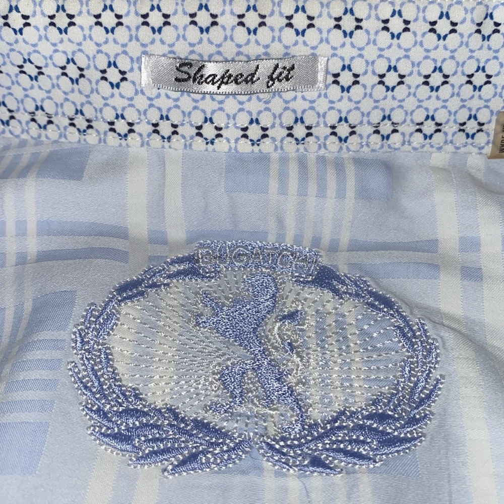 Bugatchi Blue & White Plaid Button Front Dress Shirt Men's L Large - Picture 2 of 10